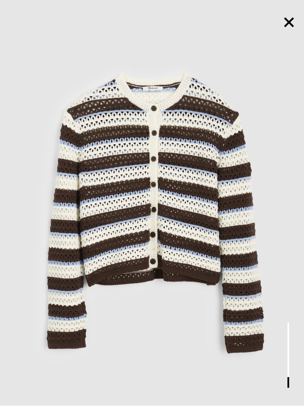 Madewell Striped Crochet Button-Front Cardigan - Brown, Cream & Light Blue